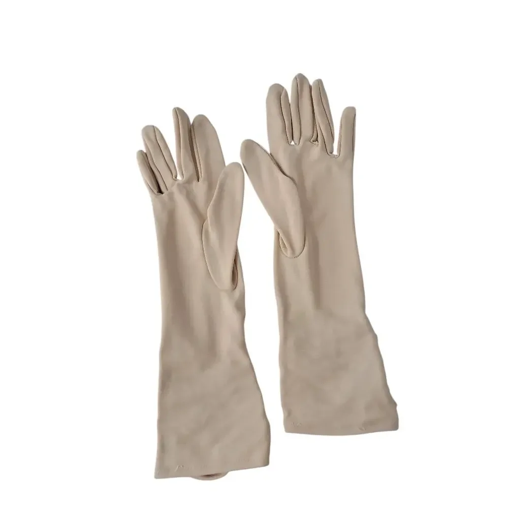 60s Vintage Beige Gloves Elasticized Rouching Stretch Knit Preppy Retro 70s 50s